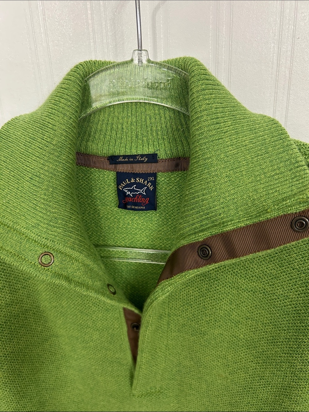 Paul & Shark Lime Green Shawl-Collar Knit Pullover